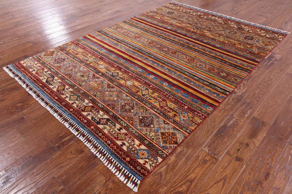 5' 8" X 8' 1" Super Kazak Khorjin Hand Knotted Rug Q6544