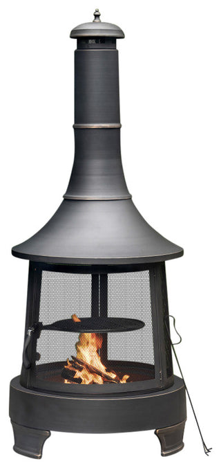 30" Diameter Outdoor Steel Woodburning Chimney Firepit, Cooking Grill