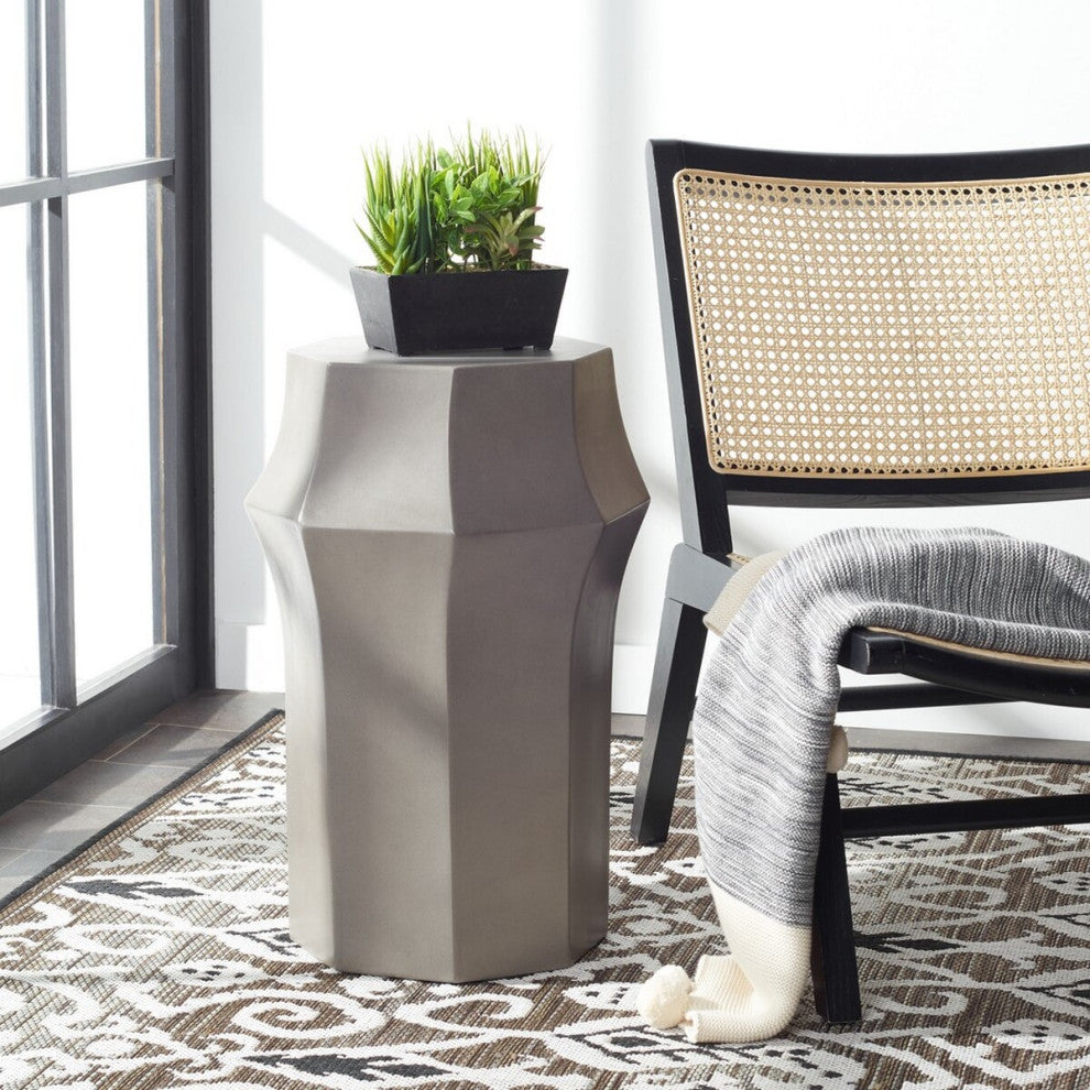 Safavieh Indoor-Outdoor Klaudia Concrete Accent Table Dark Grey