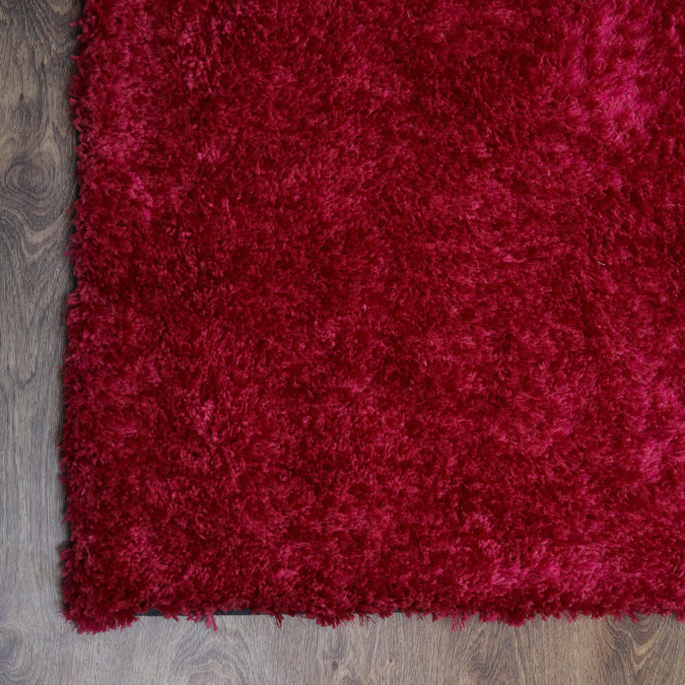 HAND TUFTED SHAG POLYESTER ECO-FRIENDLY AREA RUGS, Dark Pink Color, Solid Design