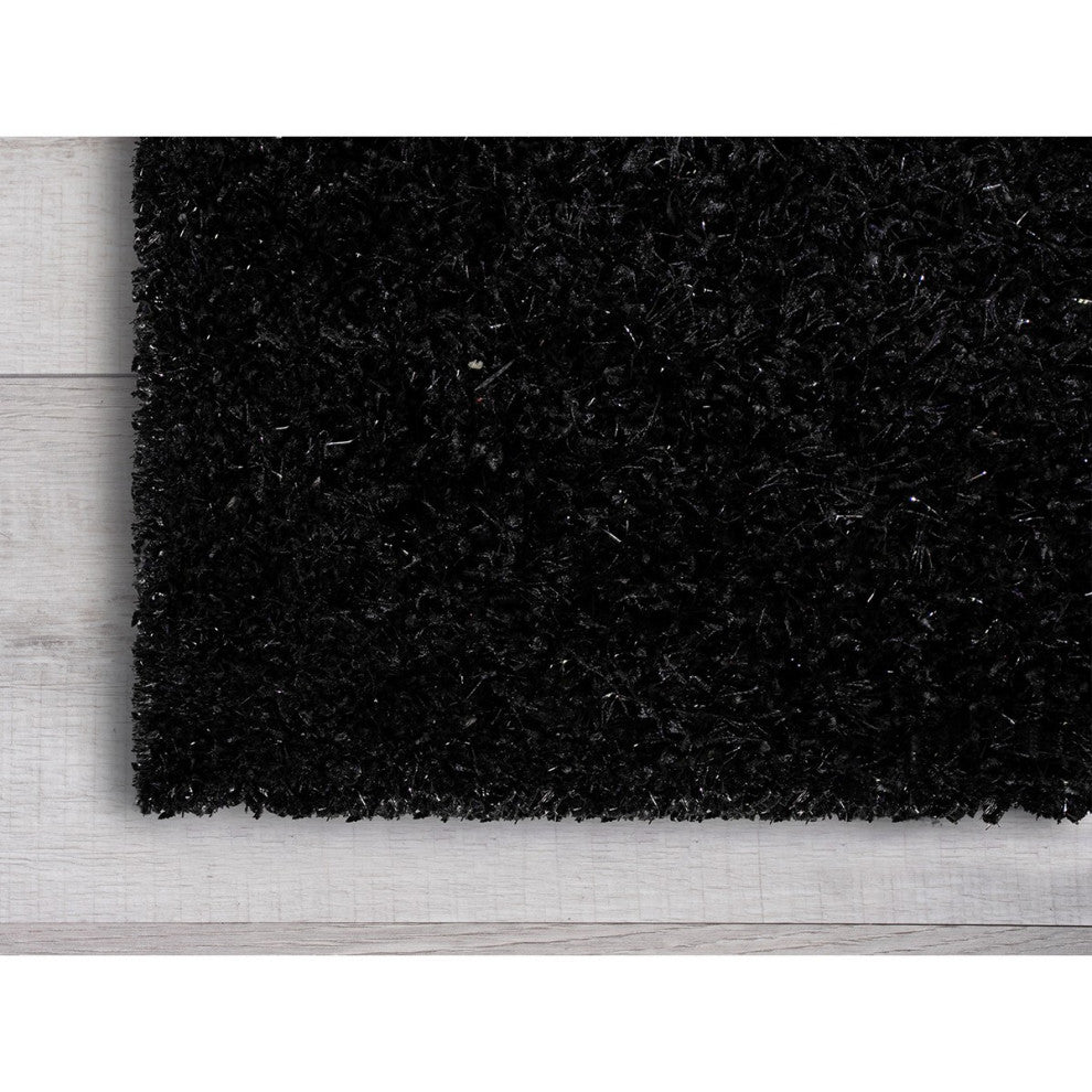 2" x 8" Black Textured Modern Runner Rug