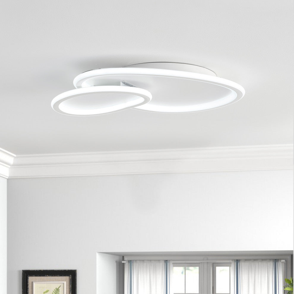 White 2-Light Irregular Ring LED Flush Mount Ceiling Light