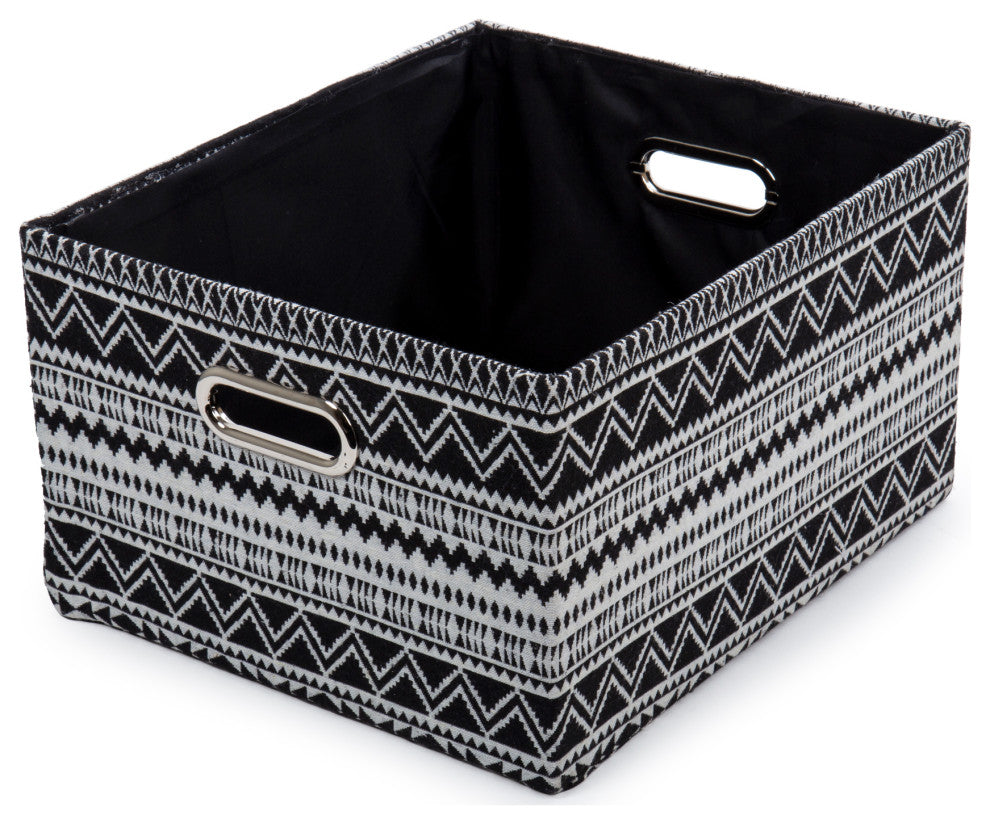 Zig Zag Fabric Storage Baskets, Set of 5, 15.5"x8.5", Black, White