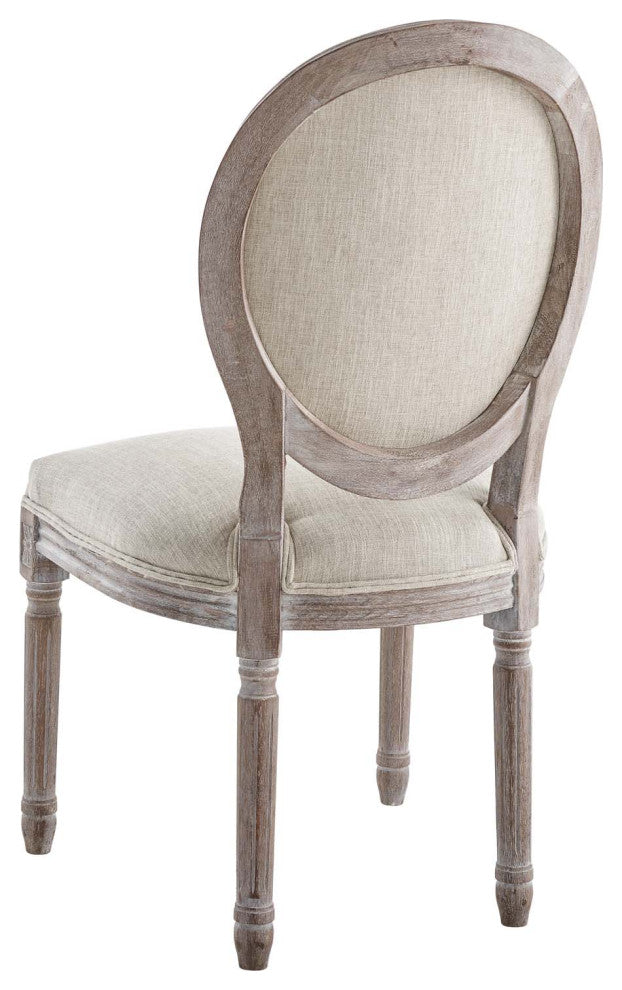 French Vintage Side Dining Chair, Fabric, Wood, Beige, Modern, Bistro Restaurant