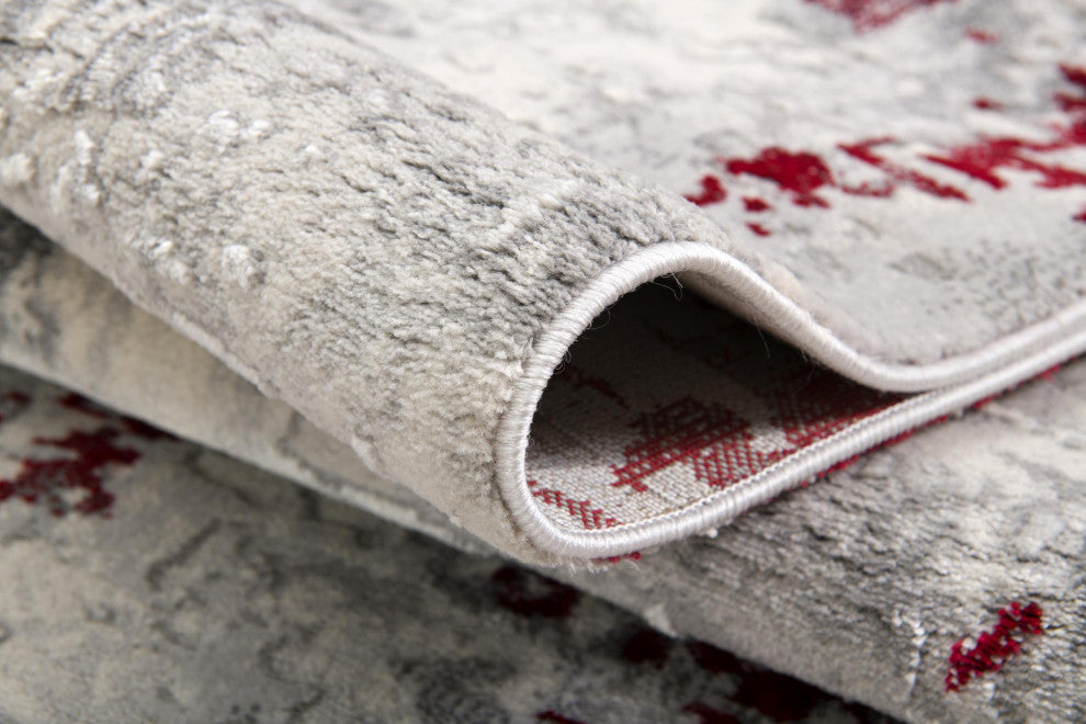 8"x11" Red and Gray Modern Abstract Area Rug