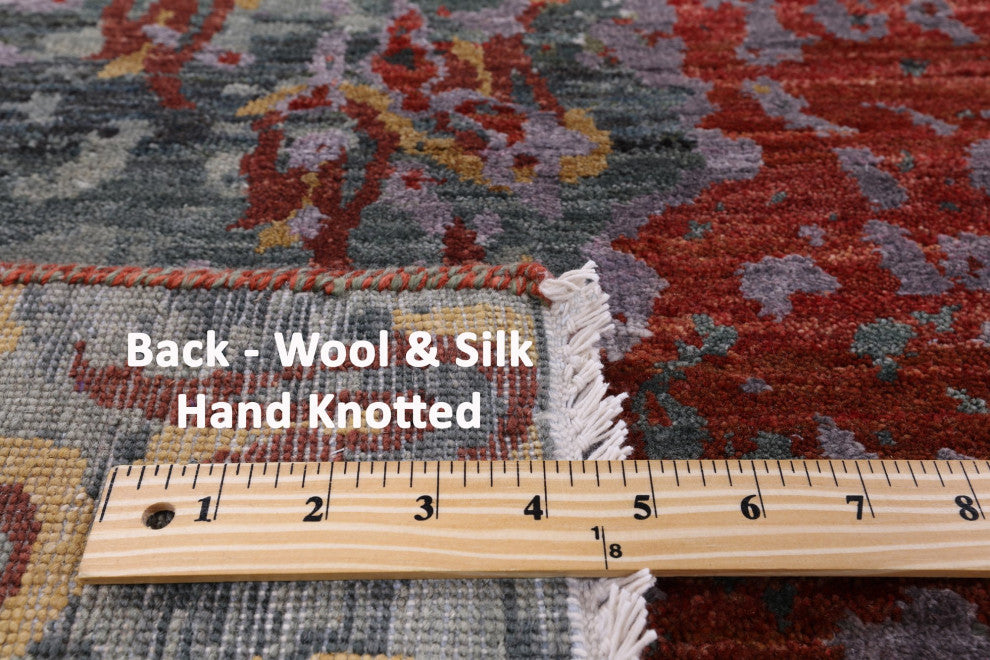 9' 0" X 11' 11"Abstract Wool and Silk Contemporary Hand Knotted Rug Q6331