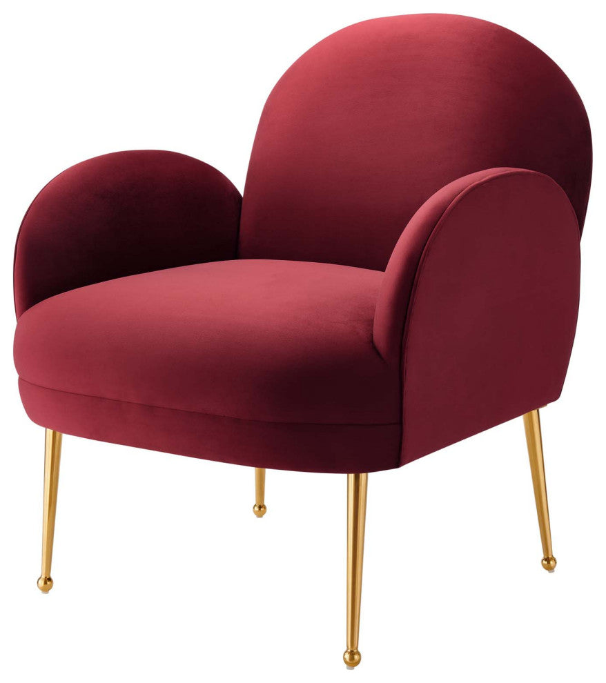 Armchair Accent Chair, Red, Velvet, Modern, Mid Century Hotel Lounge Cafe Lobby