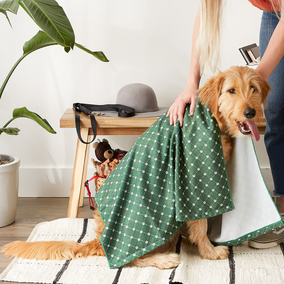 Hunter Green Printed Trellis Paw Pet Towel