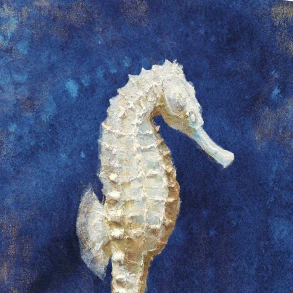 35" Rustic Deep Blue and Gold Seahorse Giclee Wrap Canvas Wall Art