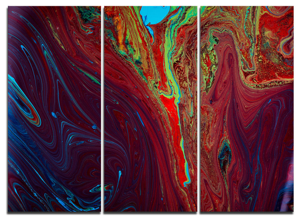 "Dark Red Abstract Acrylic Paint Mix" Art on Canvas, 3 Panels, 36"x28"