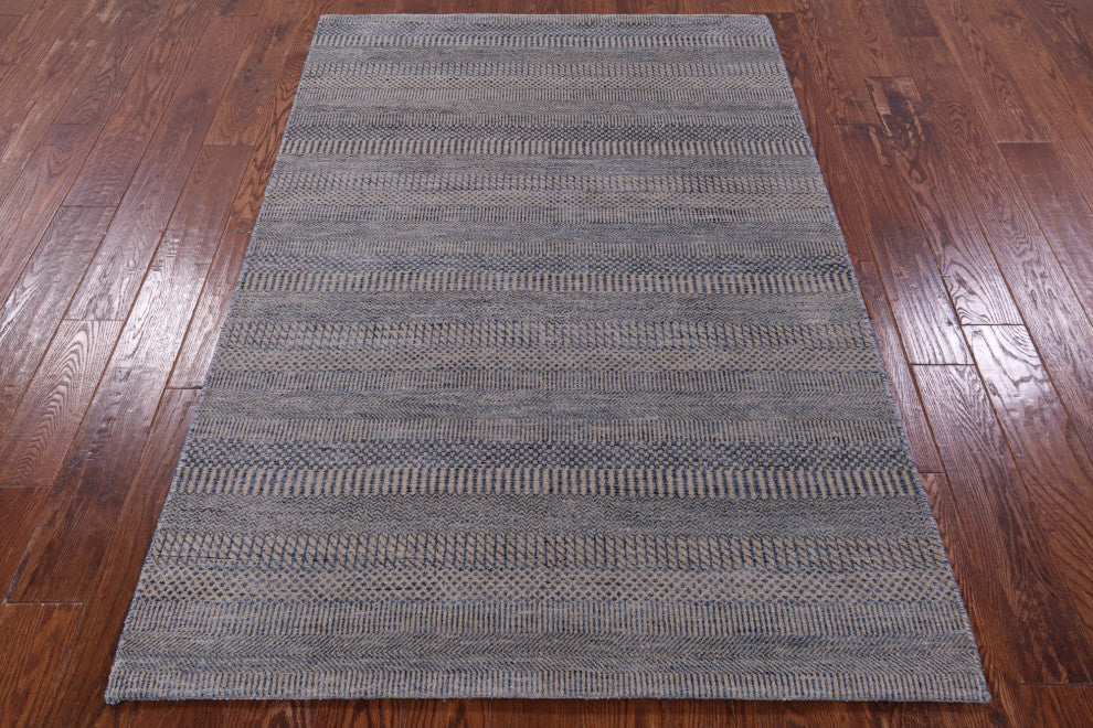 4' 2" X 6' 3" Savannah Grass Wool and Silk Hand Knotted Rug Q11991