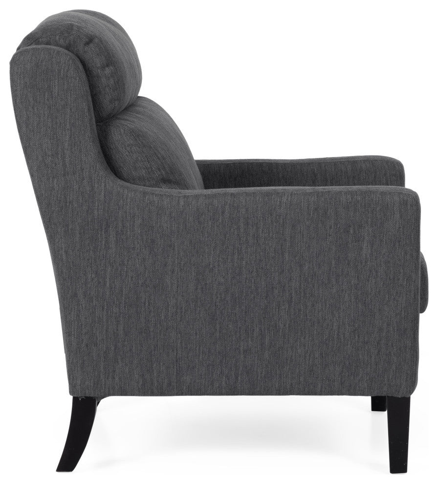 Anson Pillow Tufted Club Chair, Charcoal/Dark Brown, Fabric