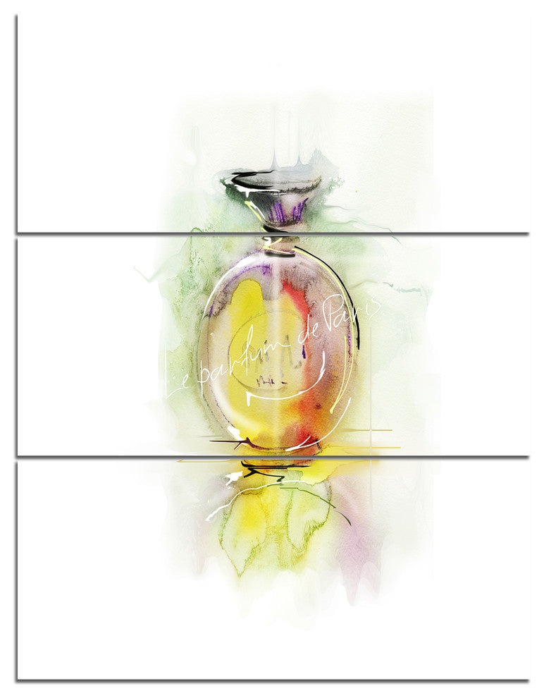Perfume Bottle Watercolor, Large Animal Triptych Canvas Print, 28x36, 3 Panels