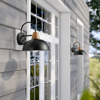 Industrial 1-Light Wood Grain Finish Accented Wall Sconce, Black