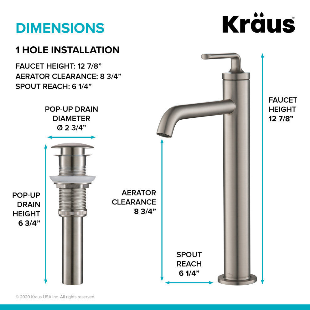Elavo Square Ceramic Vessel Sink, Bathroom Ramus Faucet, PU Drain, Spot Free Stainless Steel