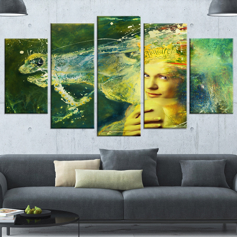Thoroughbred Horse and Woman, Animal Canvas Wall Art, 60"x32", 5 Panels