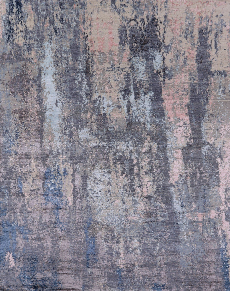7' 11" X 10' 0" Hand Knotted Abstract Wool and Silk Rug Q6326