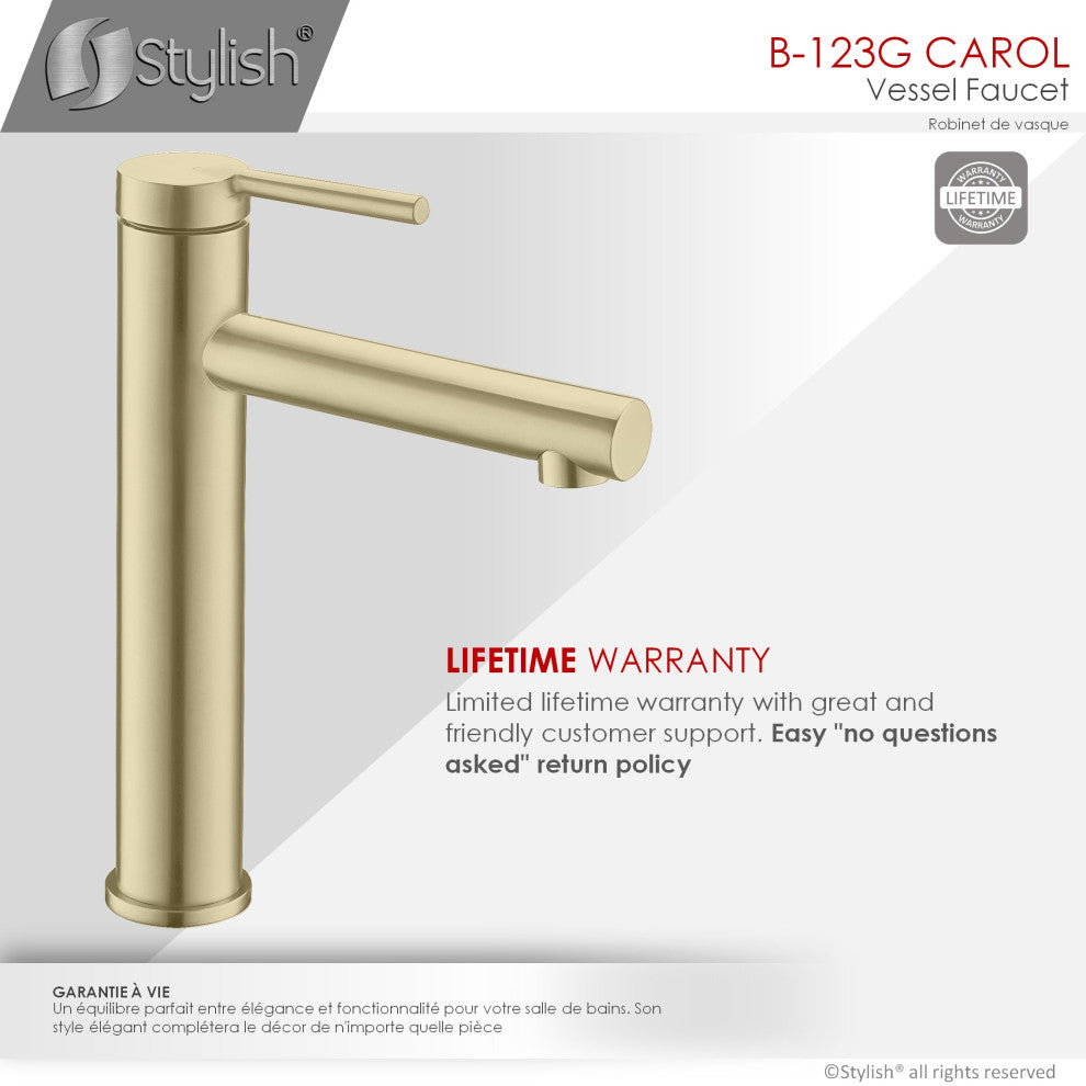 STYLISH Single Handle Bathroom Vessel Sink Faucet, Stainless Steel Brushed Gold