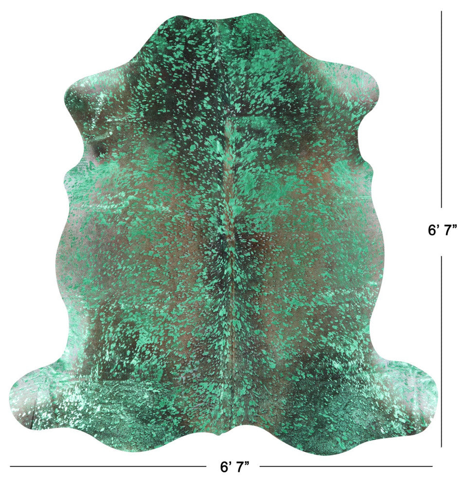 6' 7" X 6' 7" Green Metallic Cowhide Rug C2167