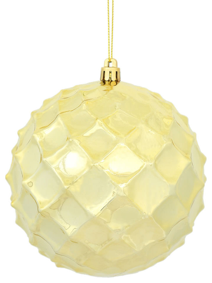 Vickerman N174208D 4.75" Gold Shiny Diamond Bauble Christmas Ornament, Set of 4