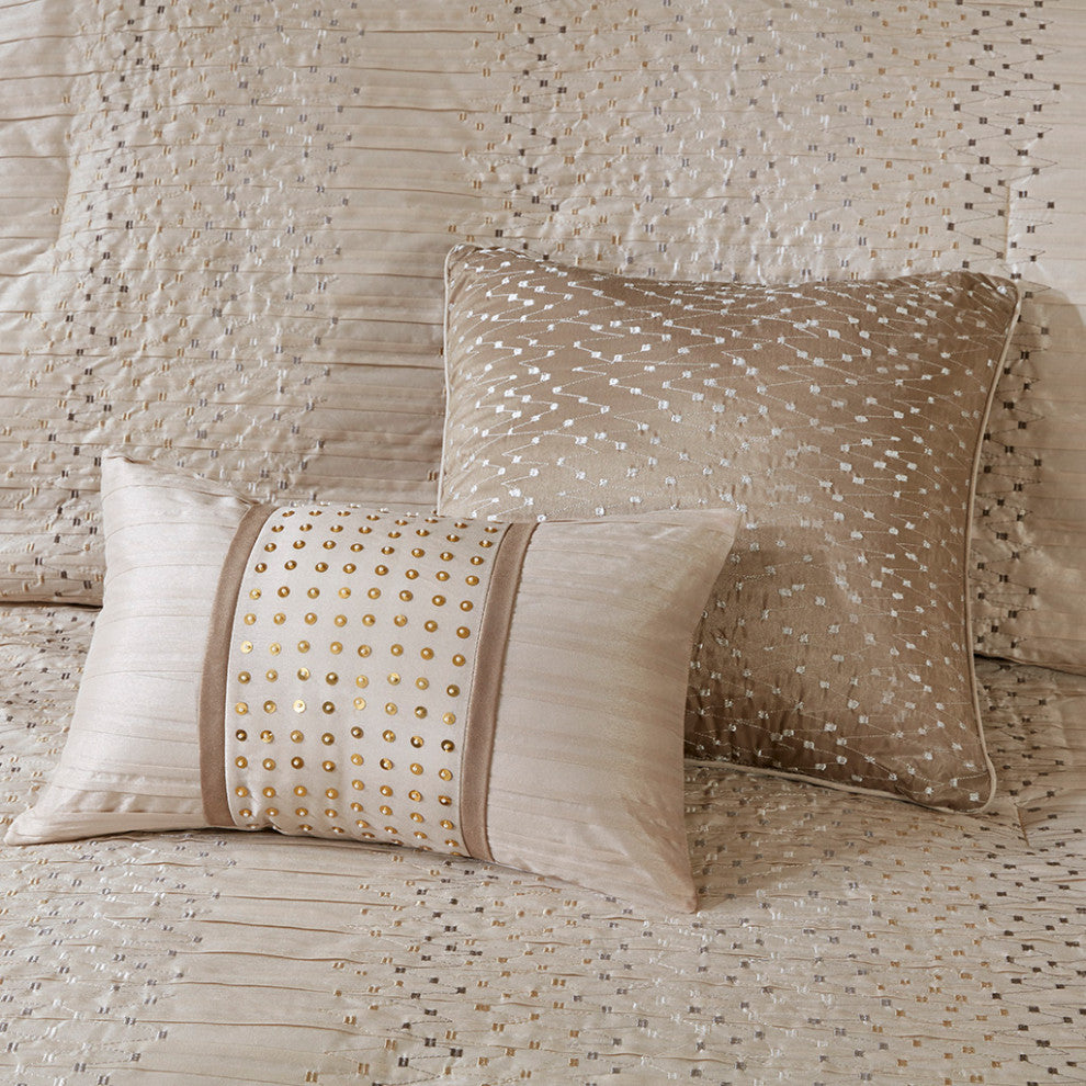 Madison Park Camelia 8 Piece Embroidered Comforter Set in Natural