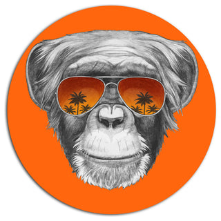 Monkey With Mirror Sunglasses, Animal Round Metal Wall Art, 36"
