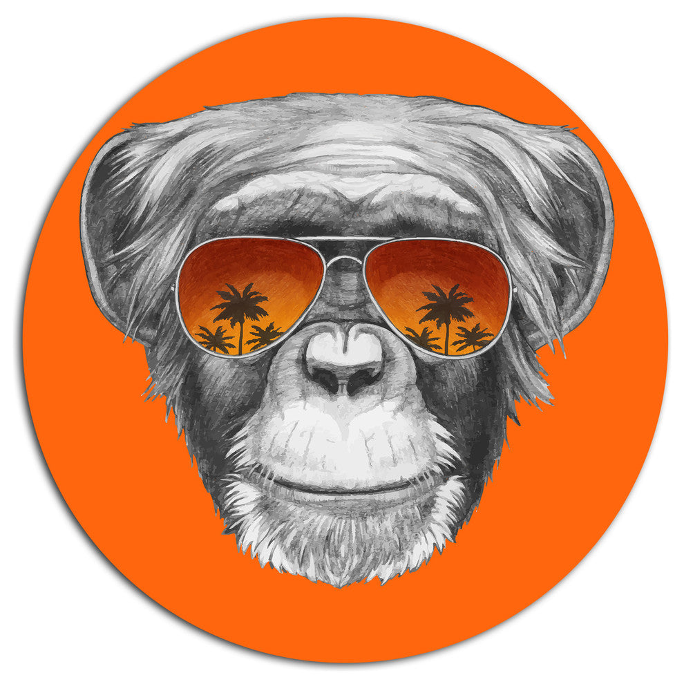 Monkey With Mirror Sunglasses, Animal Round Metal Wall Art, 36"