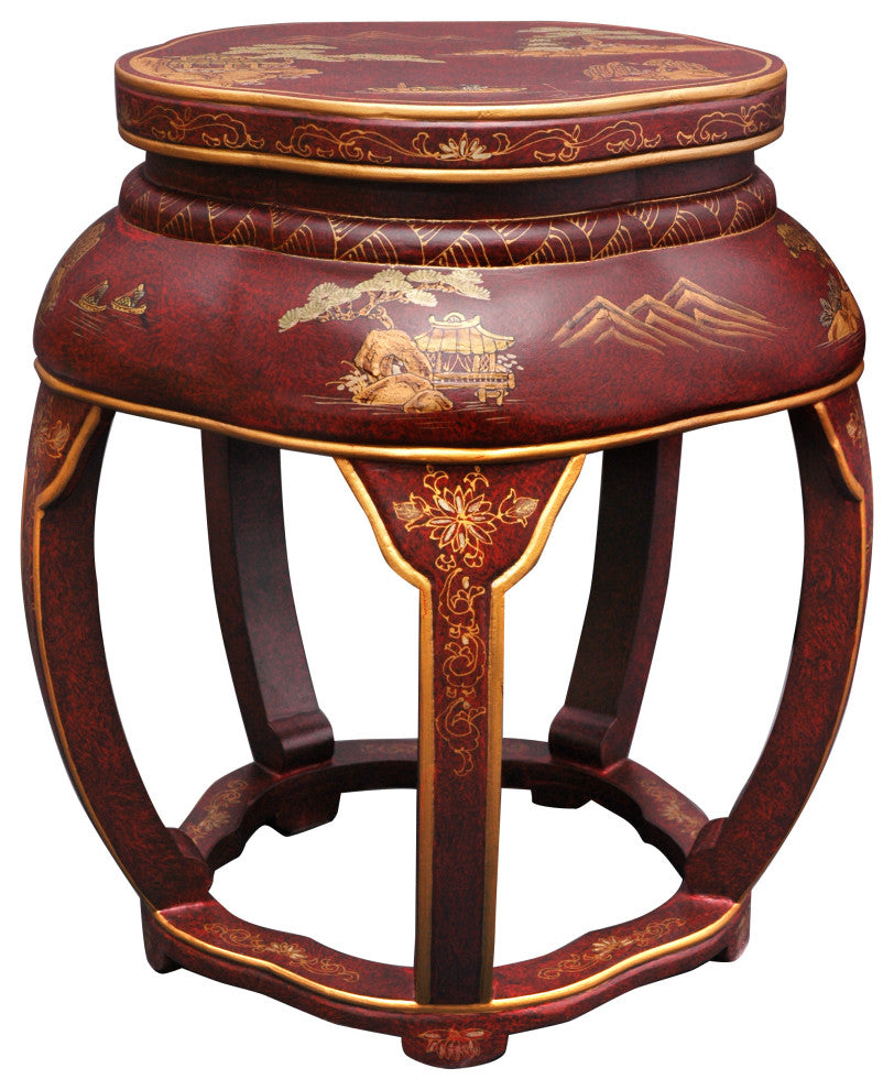 Lacquer Blossom Stool, Red
