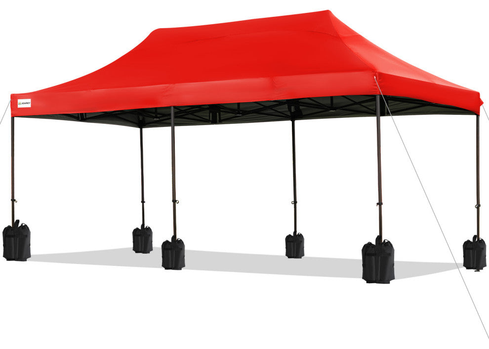 JEAREY Pop Up Canopy Tent, Outdoor Canopy, 4 Sand Bags, Red, 10x20ft