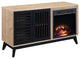 Benzara BM274624 46" Wood Console Table, LED Electric Fireplace, Oak Brown/Black