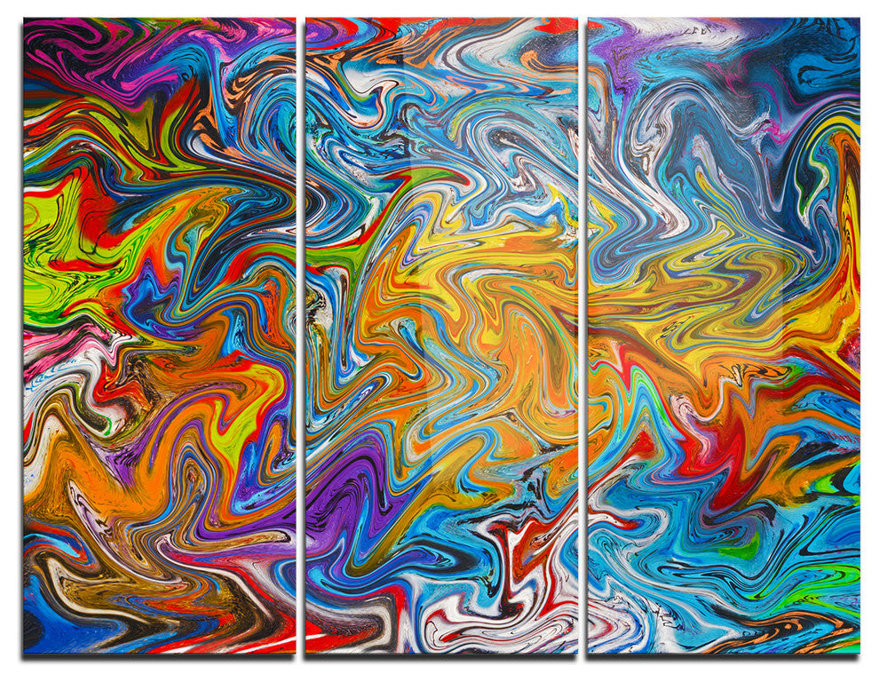 "Fractal Flowing Colors" Metal Wall Art, 3 Panels, 36"x28"