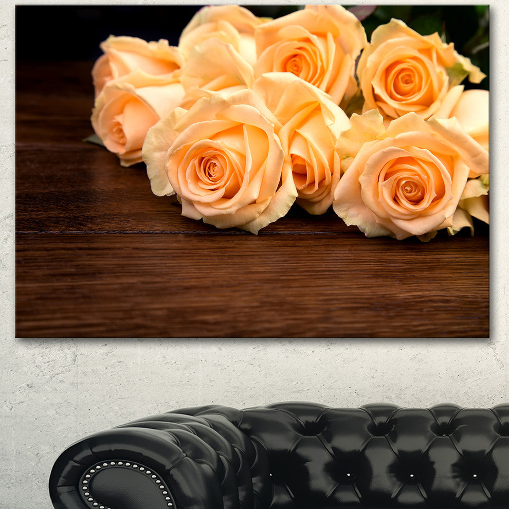 Roses on Wooden Surface Photo, Floral Canvas Art Print, 40"x30"