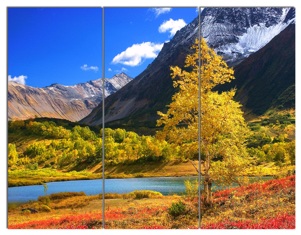 Beautiful Kamchatka Mountains, Landscape Canvas Wall Art, 36x28, 3 Panels