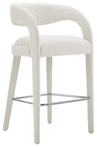 Pinnacle Boucle Upholstered Bar StoolSet of 2, Ivory Silver