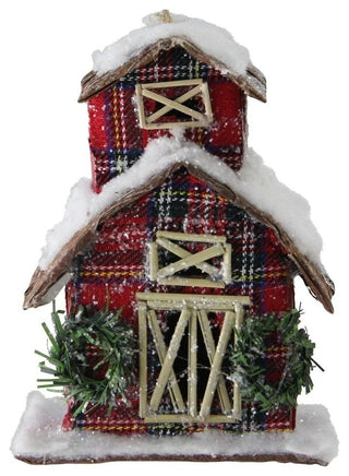 5" Classic Red Plaid Glitter Snow Covered Barn Christmas Ornament