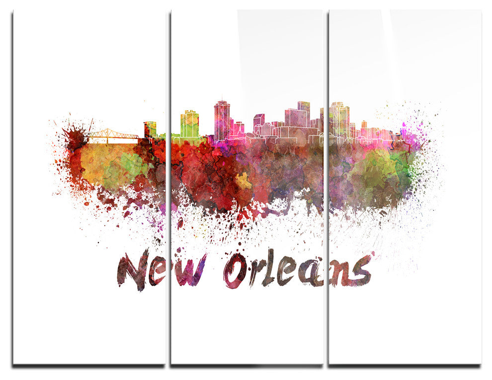 "New Orleans Skyline" Glossy Metal Wall Art, 3 Panels, 36"x28"
