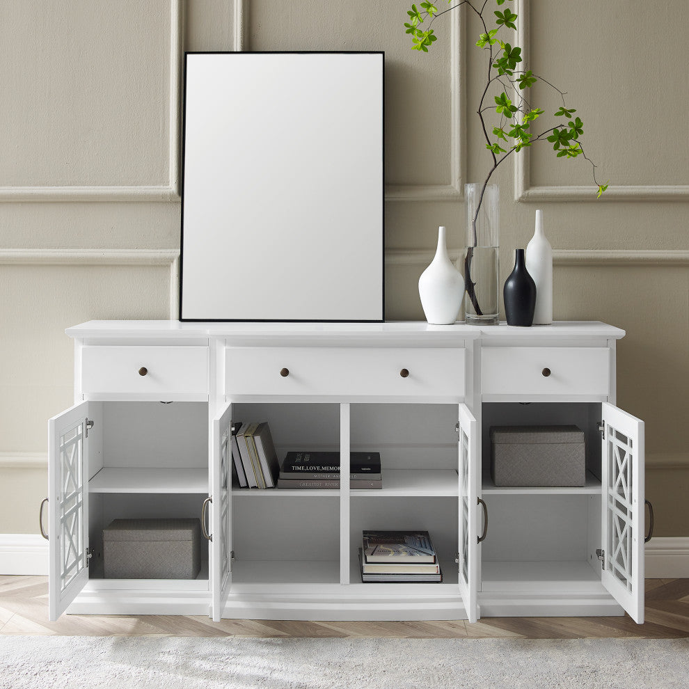 60" Tiered Fretwork Sideboard, White