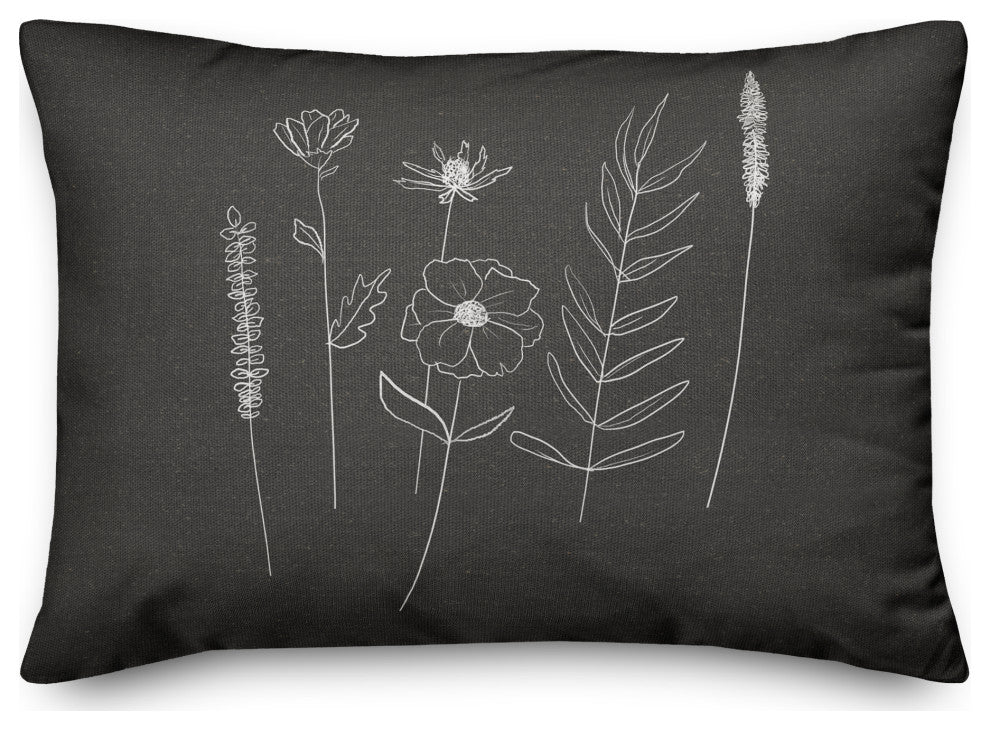 Black Wheat Floral 14x20 Spun Poly Pillow