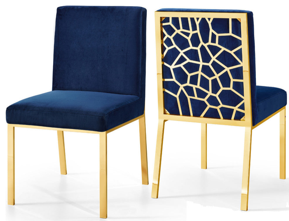Opal Velvet Dining Chairs, Set of 2, Navy, Gold Base