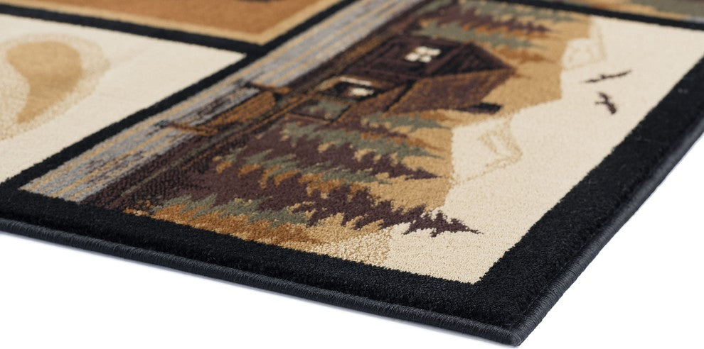 Northern Wildlife Novelty Lodge Pattern Multi-Color Rectangle Area Rug, 4' x 5'