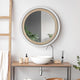 Rustic Whitewashed and Neutral Wood Framed Round Wall Mirror With Inlaid Rope
