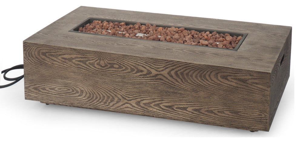Hearth Outdoor 50,000 BTU Rectangular Fire Pit, No Tank Holder, Brown Wood Patt