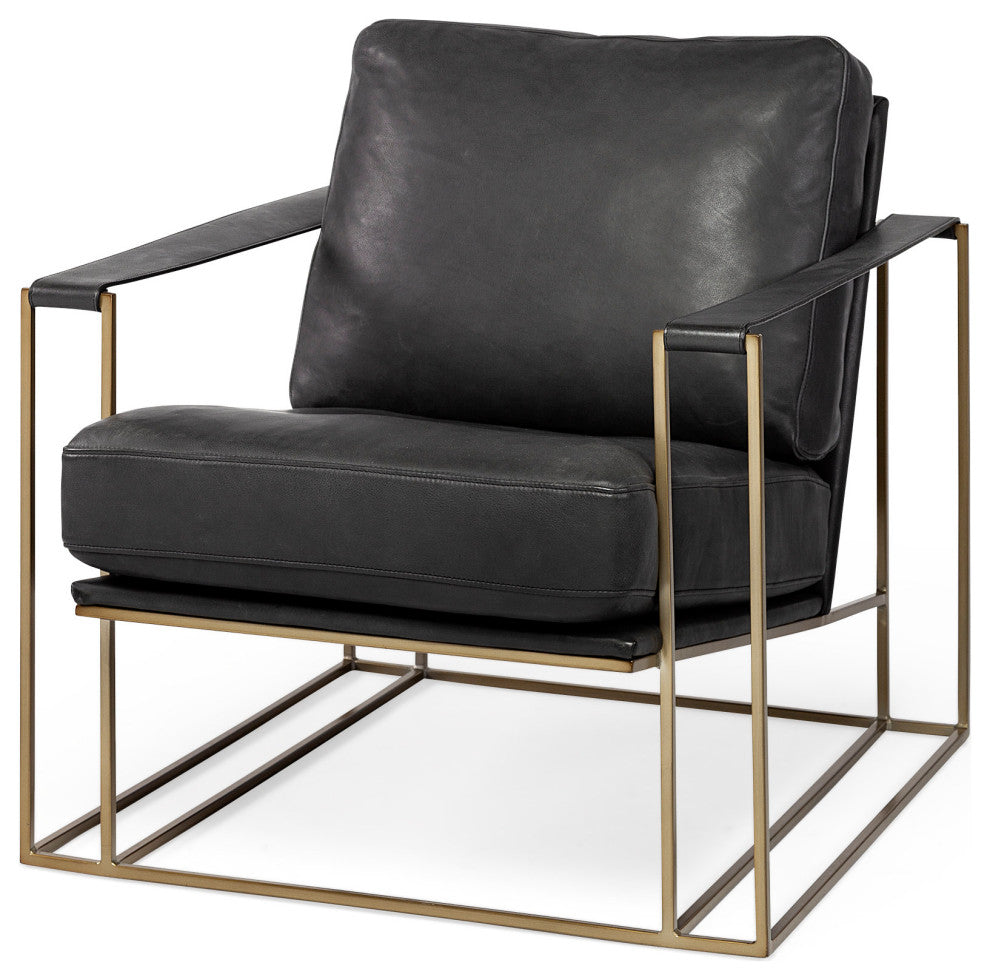 Watson Black Genuine Leather w/ Gold Metal Frame Accent Chair