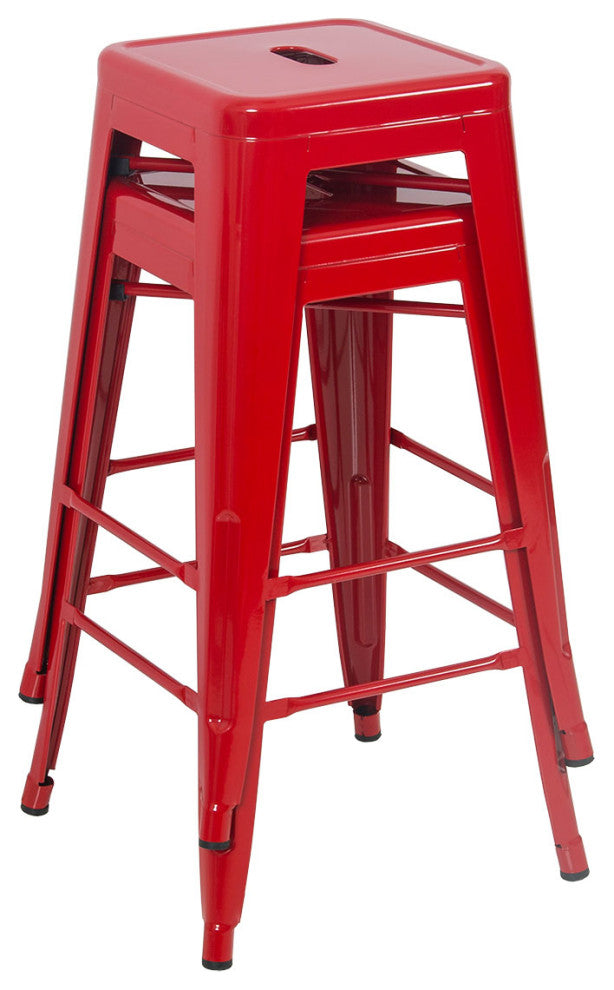 Wyatt Metal Dining Room Stackable Chairs, Weather Resistant, Set of 6, Red