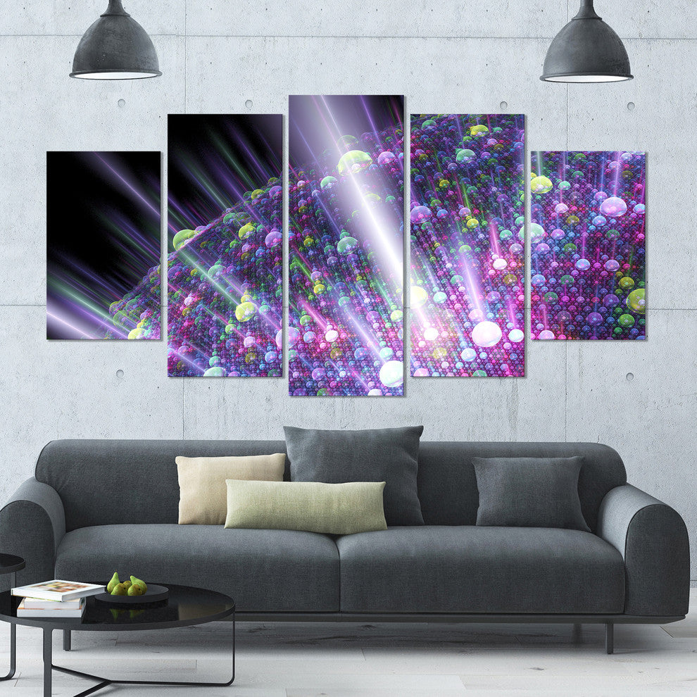 Purple Solar Bubbles Planet, Contemporary Canvas Art Print, 60"x32", 5 Panels