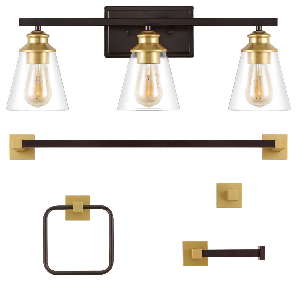 3-Light Vintage Classic Vanity Light, Bathroom Hardware Accessory Set, 5-Piece