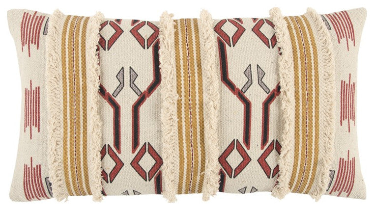 Ivory Red Southwestern Pattern Lumbar Pillow