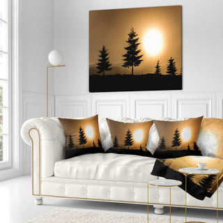Bright Sunrise Tree Silhouette Landscape Printed Throw Pillow, 18"x18"