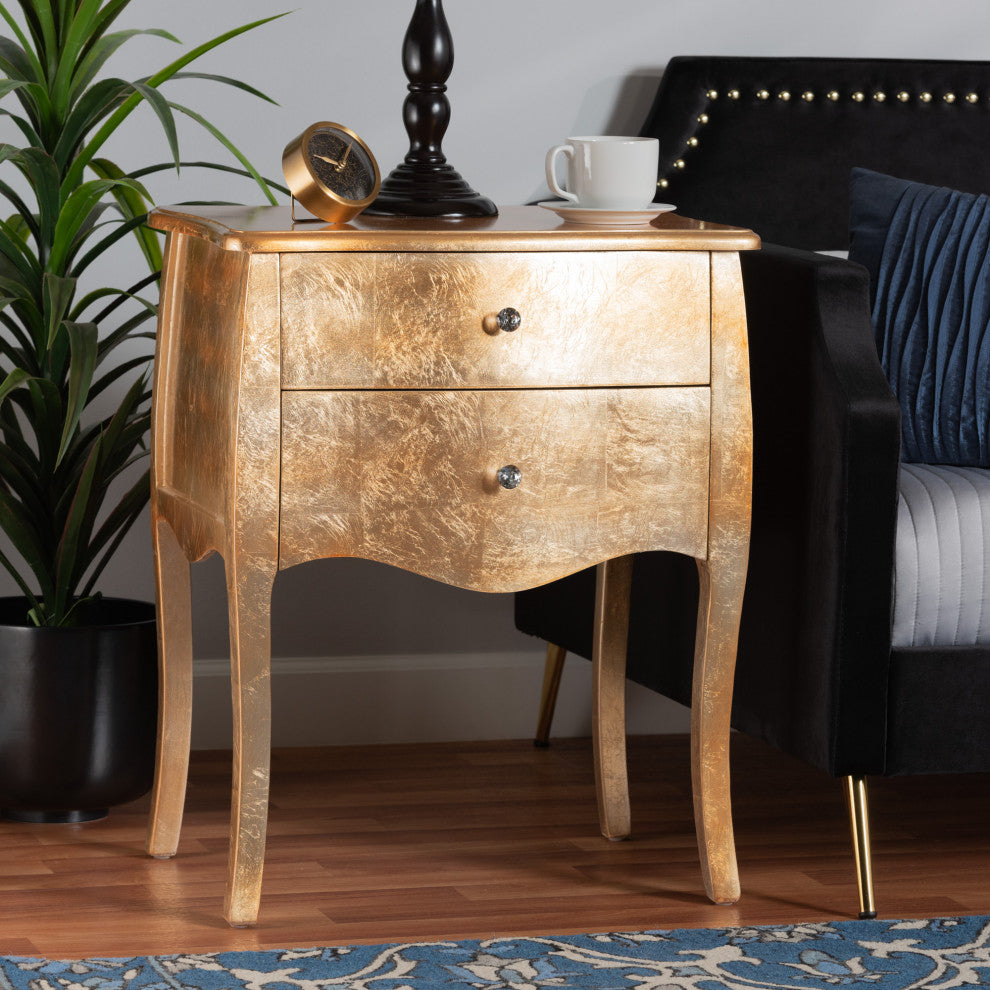 Meg 2-Drawer Nightstand, Gold