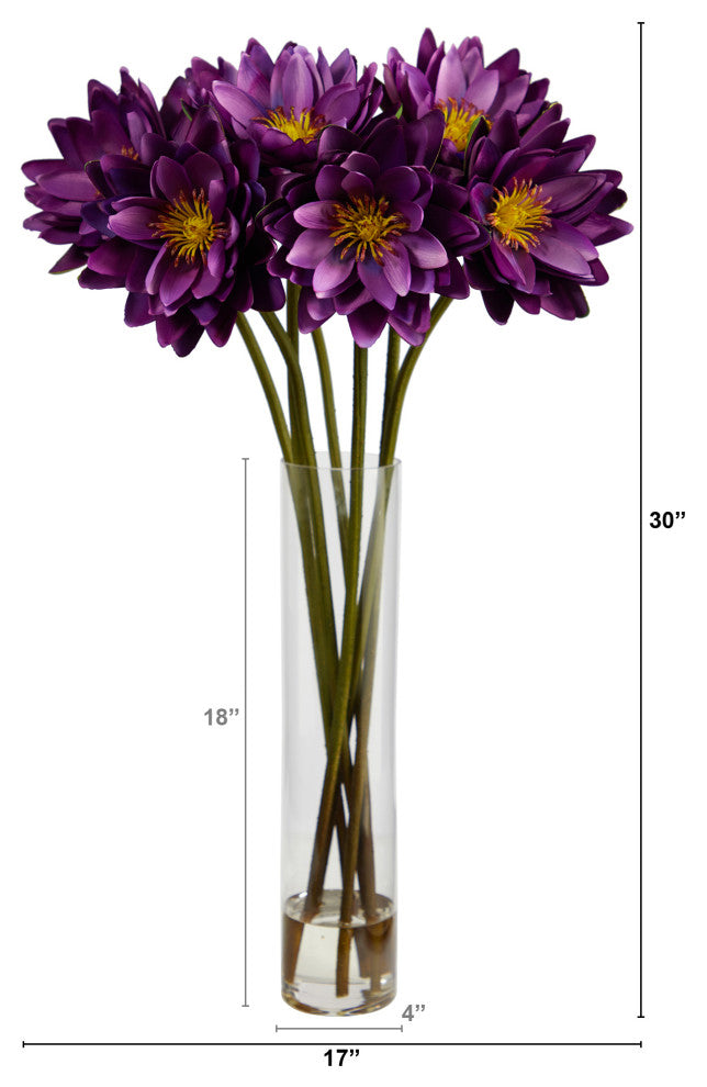 Nearly Natural 30" Lotus Artificial Arrangement, Cylinder Vase